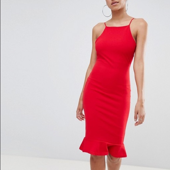 Missguided Scuba Square Neck Frill Hem Midi Dress - Picture 4 of 6